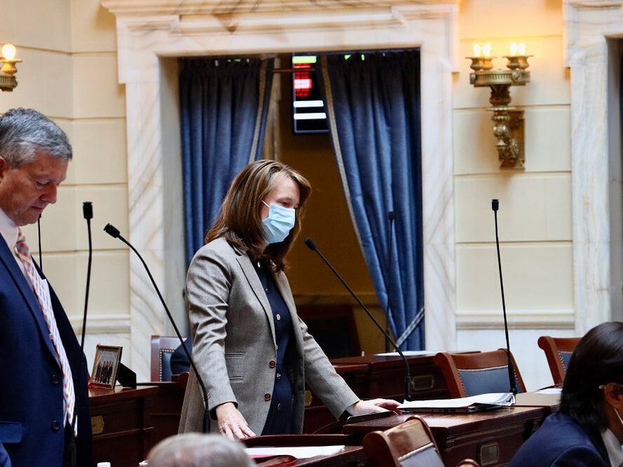 Kathleen Riebe on the Senate floor